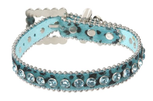 Beltiscool 3/4 "(20 mm) W sintética cebra/piel de leopardo rhinestone collar de perro, Blue Leopard, XS