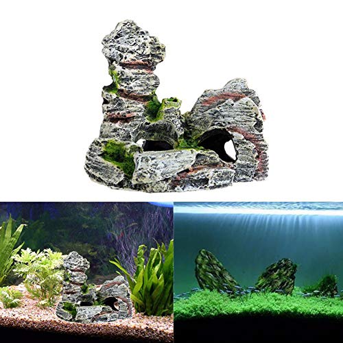 BONNIO Acuario Ornamento montaña Vista decoración Rockery Paisaje Roca Escondido Cueva árbol Acuario decoración