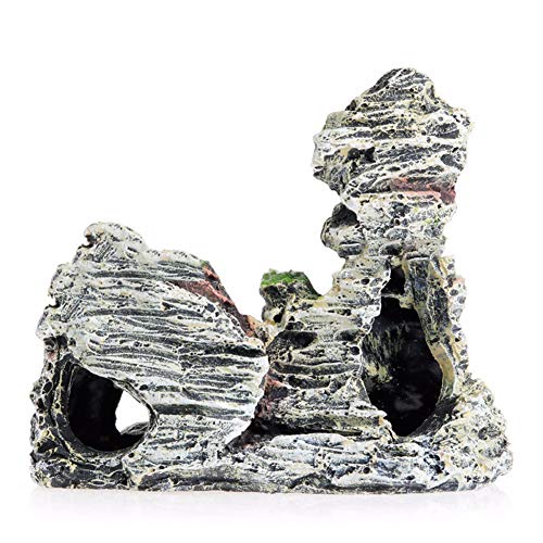 BONNIO Acuario Ornamento montaña Vista decoración Rockery Paisaje Roca Escondido Cueva árbol Acuario decoración