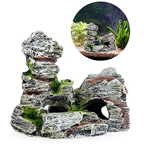 BONNIO Acuario Ornamento montaña Vista decoración Rockery Paisaje Roca Escondido Cueva árbol Acuario decoración