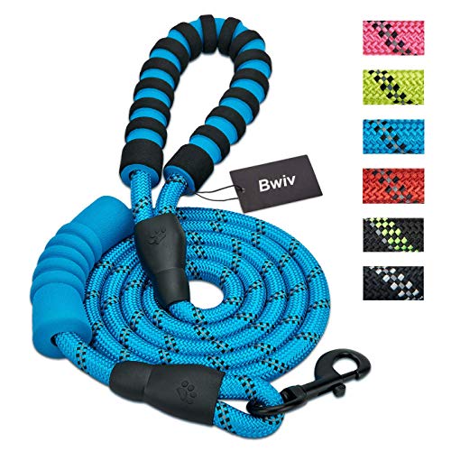 Bwiv Correa para Perros Correr 1.8M Resistente Nylón Fuerte con Mango Acolchado Doble Asa Cómodo Antideslizantes Reflectantes para Grandes Medianos Azul