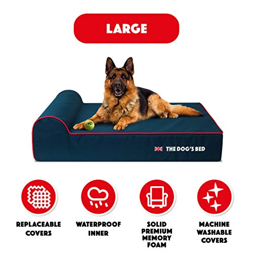 Cama ortopédica para perro The Dog's Bed Heritage Collection - Cama para perro con espuma viscoelástica, color azul y rojo