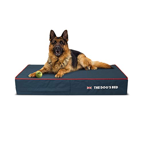 Cama ortopédica para perro The Dog's Bed Heritage Collection - Cama para perro con espuma viscoelástica, color azul y rojo