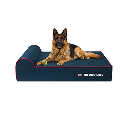 Cama ortopédica para perro The Dog's Bed Heritage Collection - Cama para perro con espuma viscoelástica, color azul y rojo