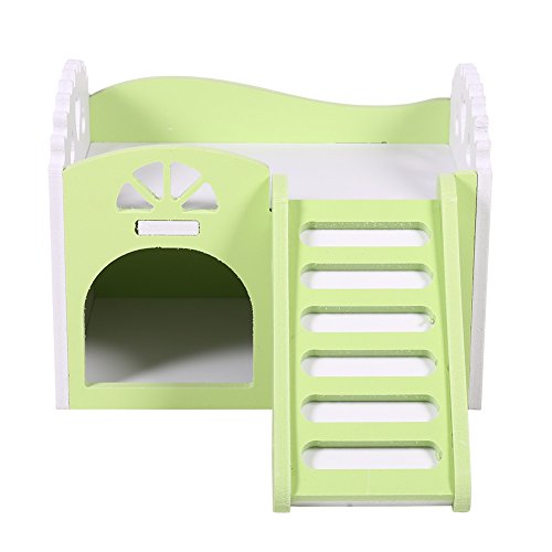 Castillo para animal doméstico, juguete, cuna para dormir, juguetes para ejercicio para hámsters, chinchillas, conejillos de Indias, de 2 plantas con 1 escalera (multicolor)