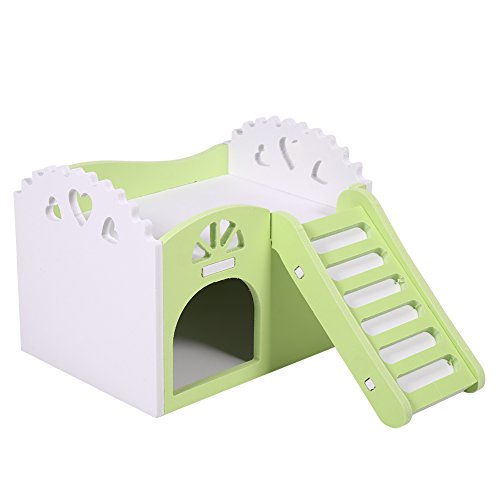 Castillo para animal doméstico, juguete, cuna para dormir, juguetes para ejercicio para hámsters, chinchillas, conejillos de Indias, de 2 plantas con 1 escalera (multicolor)