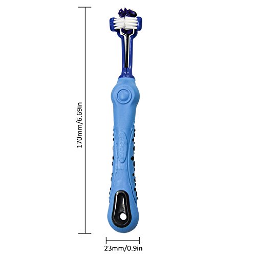 Cepillo de dientes para perro, tres cabezas, herramienta de limpieza de boca para gatos, juego de 3 cepillos de dientes, multiángulo, eliminación de calculus dental, azul
