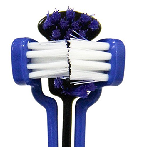 Cepillo de dientes para perro, tres cabezas, herramienta de limpieza de boca para gatos, juego de 3 cepillos de dientes, multiángulo, eliminación de calculus dental, azul