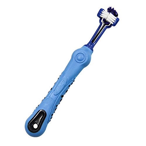 Cepillo de dientes para perro, tres cabezas, herramienta de limpieza de boca para gatos, juego de 3 cepillos de dientes, multiángulo, eliminación de calculus dental, azul