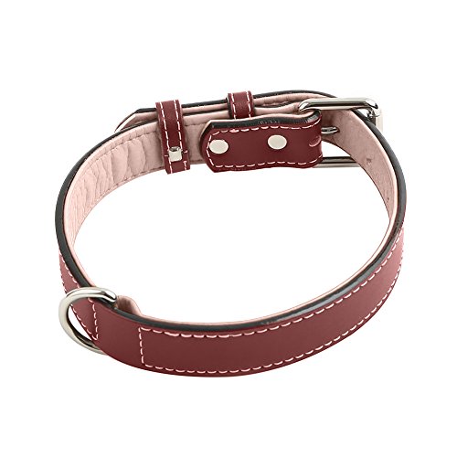Collar de piel para perro, duradero y cómodo, de piel auténtica, para perros grandes, medianos y pequeños, ajustable de 14,3-18,4 pulgadas