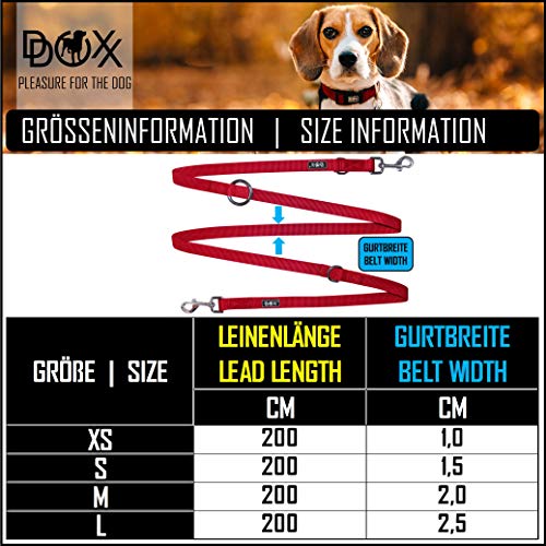 DDOXX Correa Perro Multiposición Nylon, Ajustable en 3 tamaños, 2 m | Diferentes Colores & Tamaños | para Perros Pequeño, Mediano y Grande | Correa Accesorios Doble 2 Gato Cachorro | XS, Amarillo, 2m
