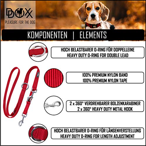 DDOXX Correa Perro Multiposición Nylon, Ajustable en 3 tamaños, 2 m | Diferentes Colores & Tamaños | para Perros Pequeño, Mediano y Grande | Correa Accesorios Doble 2 Gato Cachorro | XS, Amarillo, 2m