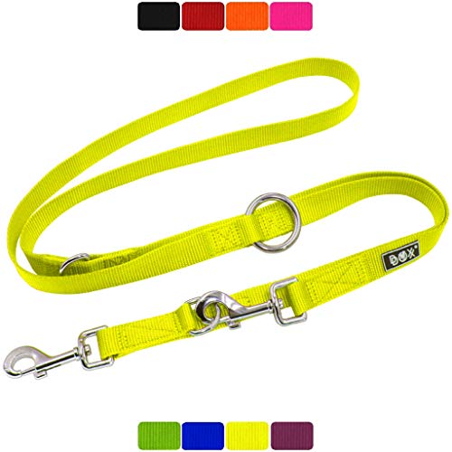 DDOXX Correa Perro Multiposición Nylon, Ajustable en 3 tamaños, 2 m | Diferentes Colores & Tamaños | para Perros Pequeño, Mediano y Grande | Correa Accesorios Doble 2 Gato Cachorro | XS, Amarillo, 2m