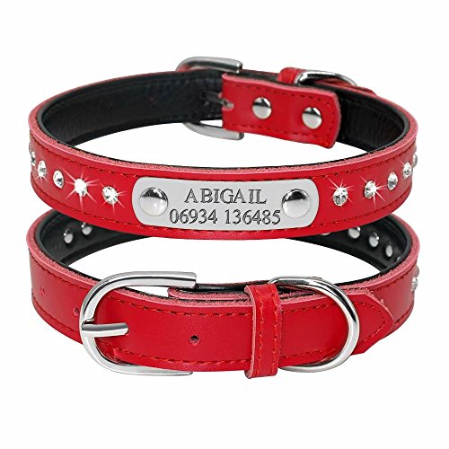 Didog - Collar para perro con placa de identificación, con brillantes, diseño de diamantes de imitación, para perros pequeños y medianos