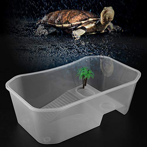 Duokon Pequeño Tanque de Peces Abierto de plástico Transparente con Sol Que domina la Plataforma Acuario Tortuga para Tortuga Reptil(Blanco)
