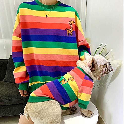 DXQDXQ Invierno Mascota Perro Colores del Arcoiris Terciopelo Ropa Algodón Disfraz for Mascotas Traje de Padre e Hijo a Rayas for Mujeres Mascotas Sudadera de Perro Gato (Color : 1, Size : XXXL)