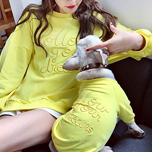 DXQDXQ Mascota Perro Otoño Invierno Ropa Algodón Disfraz for Mascotas Traje de Padre e Hijo a Rayas for Mujeres Mascotas Sudadera de Perro Gato for Perros Gatos Pequeños (Color : Yellow, Size : XS)