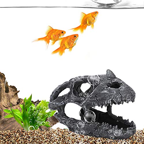 Fdit Decoración del Acuario Esqueleto Agujero Acuario Cráneo de Dinosaurio Cueva acuática Ocultar cabaña Cisterna de Peces Cráneo Decoración del Acuario(Cráneo de Dinosaurio con Cuernos Artificiales)