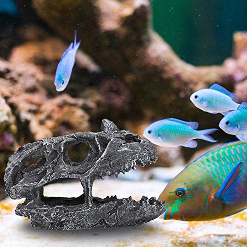 Fdit Decoración del Acuario Esqueleto Agujero Acuario Cráneo de Dinosaurio Cueva acuática Ocultar cabaña Cisterna de Peces Cráneo Decoración del Acuario(Cráneo de Dinosaurio con Cuernos Artificiales)
