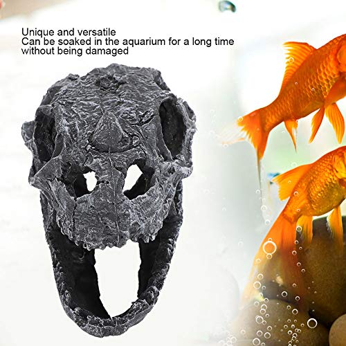 Fdit Decoración del Acuario Esqueleto Agujero Acuario Cráneo de Dinosaurio Cueva acuática Ocultar cabaña Cisterna de Peces Cráneo Decoración del Acuario(Cráneo de Dinosaurio con Cuernos Artificiales)