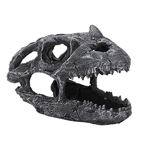 Fdit Decoración del Acuario Esqueleto Agujero Acuario Cráneo de Dinosaurio Cueva acuática Ocultar cabaña Cisterna de Peces Cráneo Decoración del Acuario(Cráneo de Dinosaurio con Cuernos Artificiales)
