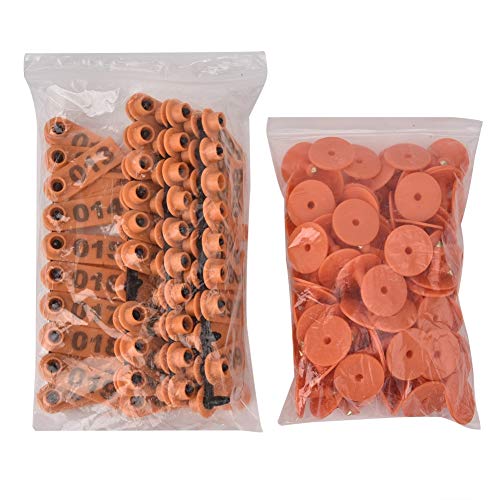 Fdit Etiqueta de número de Oreja de Ganado de plástico Etiqueta de Oreja de Perro de Cordero de Cerdo de Cabra con número 001-100 Accesorios de Animales de Granja(Naranja)