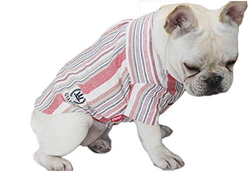 feiling - Camiseta para Perro Bulldog pequeña, Camisa a Rayas, Chaleco de Lino, Primavera, Verano, Disfraz de Perro, Ropa para Mascotas, Gatos, Camiseta