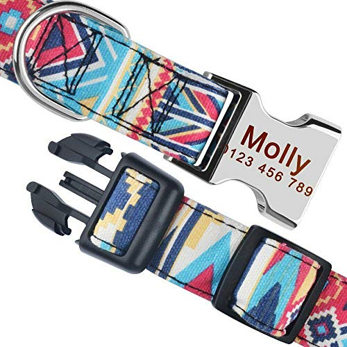 Gulunmun Collar de Perro Personalizado Grabado Gratis Pequeño Nombre Mediano Cachorro Poliéster Collares-D M 30-47Cm   ID Etiquetas de Mascotas Cuello Logotipo Personalizado