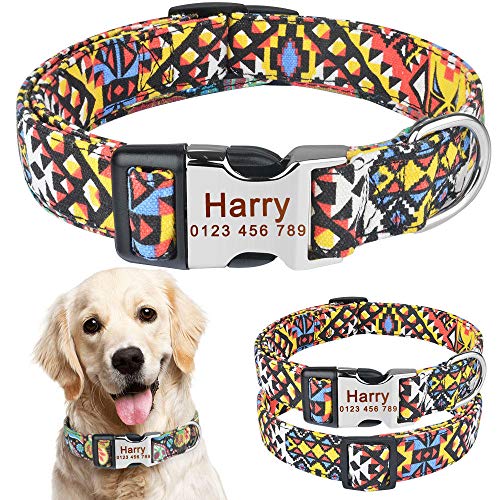 Gulunmun Collar de Perro Personalizado Grabado Gratis Pequeño Nombre Mediano Cachorro Poliéster Collares-D M 30-47Cm   ID Etiquetas de Mascotas Cuello Logotipo Personalizado