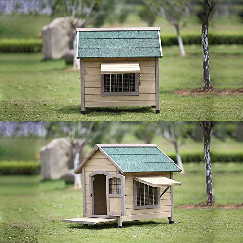 JTKDL Casa de Perro Antiguo de Madera Maciza ático perreras Embalajes por un Perro al Aire Libre Cama Tiene un Fondo Elevado y Natural de Aislamiento a Prueba de Lluvia Impermeable Perrera de la casa