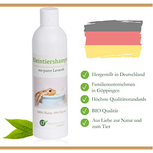 LT-Naturprodukte Champú para Conejos | Orgánico | Libre de químicos y jabones | Hipoalergénico | contra el picor | con Tierra de Lava marroquí Original | 250 ml | para pelos Cortos y Largos