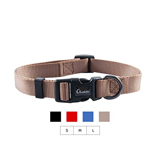 Olahibi Collar de nailon para perros grandes, duradero, ligero, fácil de limpiar, fácil de secar (L, marrón)
