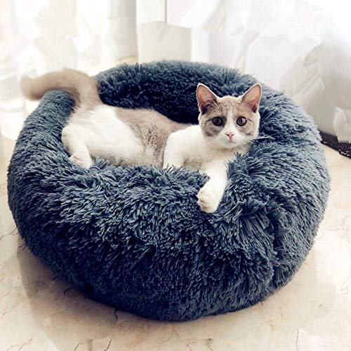 PENVEAT Cama Redonda para Perros, Felpa Larga, Perrera, casa para Gatos Lavable, Alfombrillas de algodón, sofá para pequeñas y Grandes canastas para Perros, Cama para Mascotas, café Ligero, 70 cm