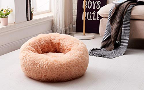 PENVEAT Cama Redonda para Perros, Felpa Larga, Perrera, casa para Gatos Lavable, Alfombrillas de algodón, sofá para pequeñas y Grandes canastas para Perros, Cama para Mascotas, café Ligero, 70 cm