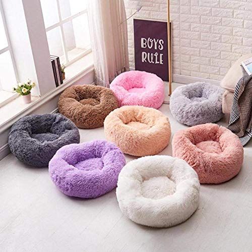 PENVEAT Cama Redonda para Perros Lavable de Felpa Larga Perrera Perro Casa para Gatos Alfombras de algodón súper Suaves Sofá para Perro Canasta Caliente Cama para Mascotas, Café, 60X60cm