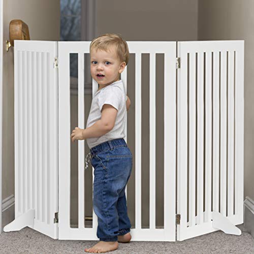 Relaxdays Barrera de Seguridad para Perros y niños, Ajustable, Reja Protectora, 91,5x204,5 cm, Blanco, tableros conglomerado DM