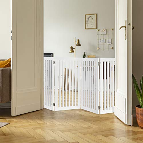 Relaxdays Barrera de Seguridad para Perros y niños, Ajustable, Reja Protectora, 91,5x204,5 cm, Blanco, tableros conglomerado DM