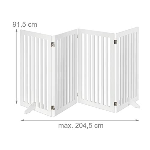 Relaxdays Barrera de Seguridad para Perros y niños, Ajustable, Reja Protectora, 91,5x204,5 cm, Blanco, tableros conglomerado DM