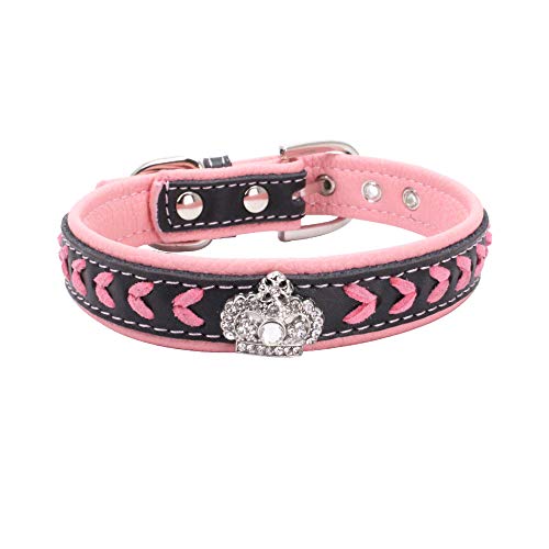SLZZ Collare para perros de cuero acolchado: corona de diamantes de imitación relucientes navideños y elegante - Collar para mascotas acolchado suave - Se adapta a perros pequeños medianos grandes