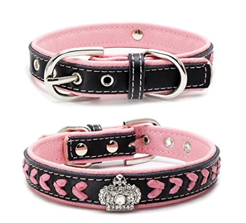 SLZZ Collare para perros de cuero acolchado: corona de diamantes de imitación relucientes navideños y elegante - Collar para mascotas acolchado suave - Se adapta a perros pequeños medianos grandes