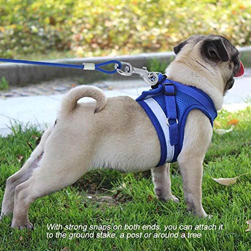Smandy Correa para Perros, 16.4 pies Perro para Mascotas Cable para Atar Cable de Acero Largo Correa para Perros Cabezas Dobles Masticar Correa para Atar Resistente para Acampar al Aire Libre (Azul)