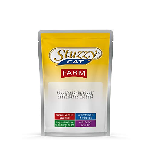 Stuzzy, Comida húmeda para Gatos Adultos, Varios sabores, Nuggets en Salsa - Total 4,8 kg (48 Sobres x 100 gr: 12 Pollo; 12 Buey; 12 jamón; 12 Ternera)