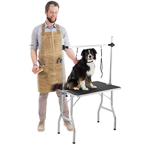 TecTake 402893 - Mesa de Aseo Canina de Acero, con Dos Correas, Ideal Perros Gatos Mascotas