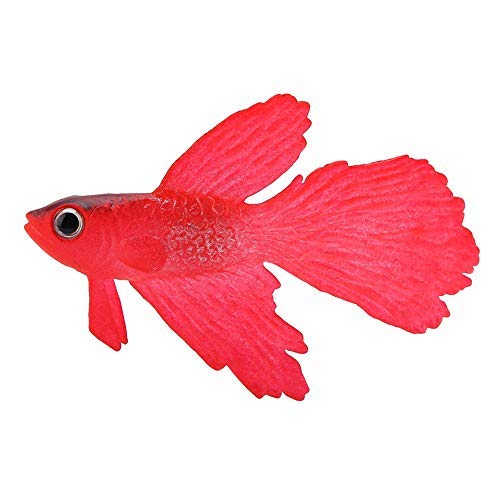 TOPINCN Silicona Peces Artificiales Alta simulación Realista Acuario Flotante pecera decoración de Adornos con línea Ventosa(pez Betta Rojo)