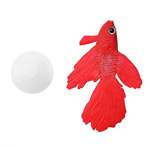 TOPINCN Silicona Peces Artificiales Alta simulación Realista Acuario Flotante pecera decoración de Adornos con línea Ventosa(pez Betta Rojo)