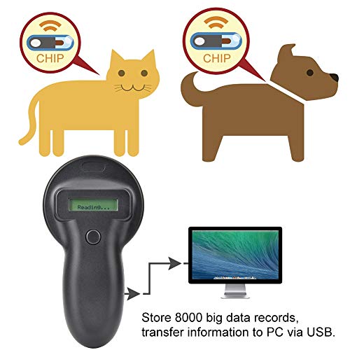 Tosuny 134.2khz Escáner de Microchip de Identificación para Mascotas, RFID Portátil Lector de Etiquetas Lector de Chips de Animales para Animales/Mascotas/Perros/Gatos/Cerdos