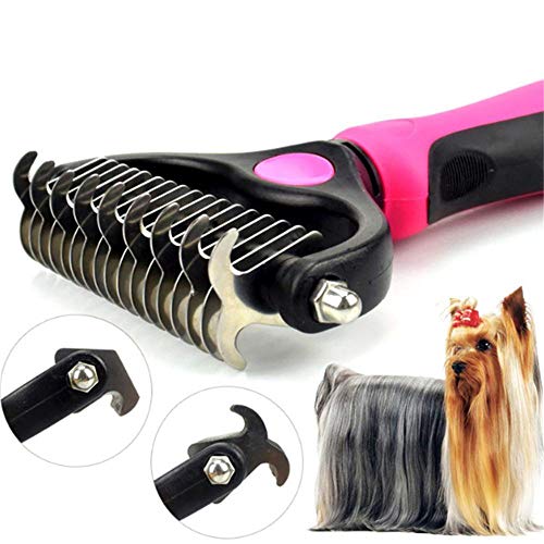 TTBD Mascota Cepillo De La Preparación 2 Caras Perro Arrojando Rake Herramienta Perro Cepillo Herramientas Peluquería Canina Gatos Enredos del Pelo Extracción,Rosado,S
