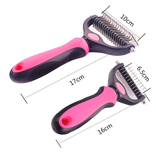 TTBD Mascota Cepillo De La Preparación 2 Caras Perro Arrojando Rake Herramienta Perro Cepillo Herramientas Peluquería Canina Gatos Enredos del Pelo Extracción,Rosado,S