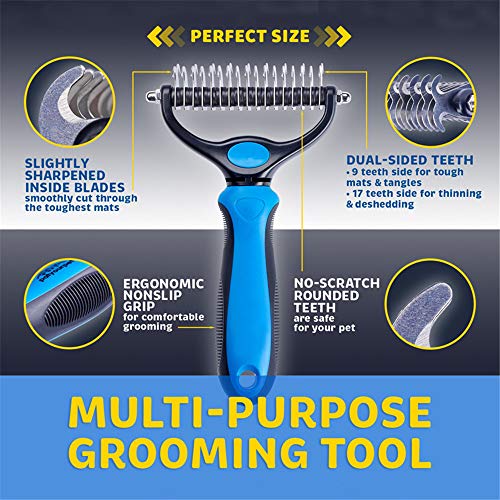 TTBD Mascota Cepillo De La Preparación 2 Caras Perro Arrojando Rake Herramienta Perro Cepillo Herramientas Peluquería Canina Gatos Enredos del Pelo Extracción,Rosado,S