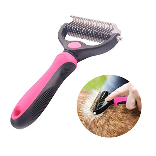 TTBD Mascota Cepillo De La Preparación 2 Caras Perro Arrojando Rake Herramienta Perro Cepillo Herramientas Peluquería Canina Gatos Enredos del Pelo Extracción,Rosado,S
